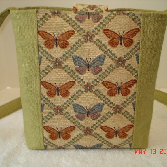 Handmade Cross-Body Bag Handbag Tote Purse Green Butterflies - Picture 3 of 7